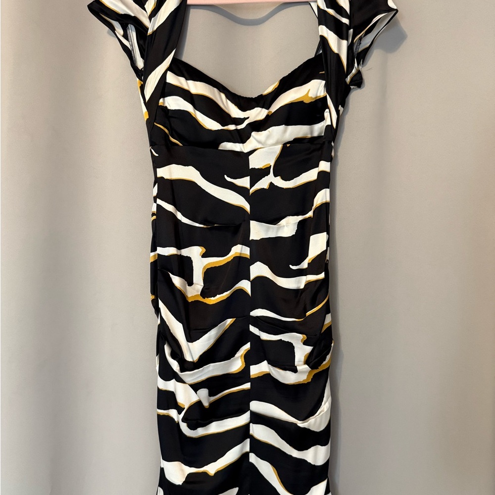 Vintage Cache Zebra Print Silk Dress Made in USA Size 10